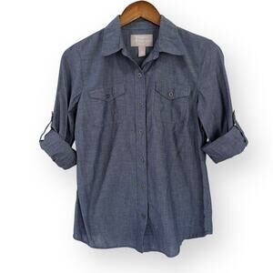 Banana Republic Soft Wash Shirt Small Blue Chambray Button Down Roll Tab Sleeve
